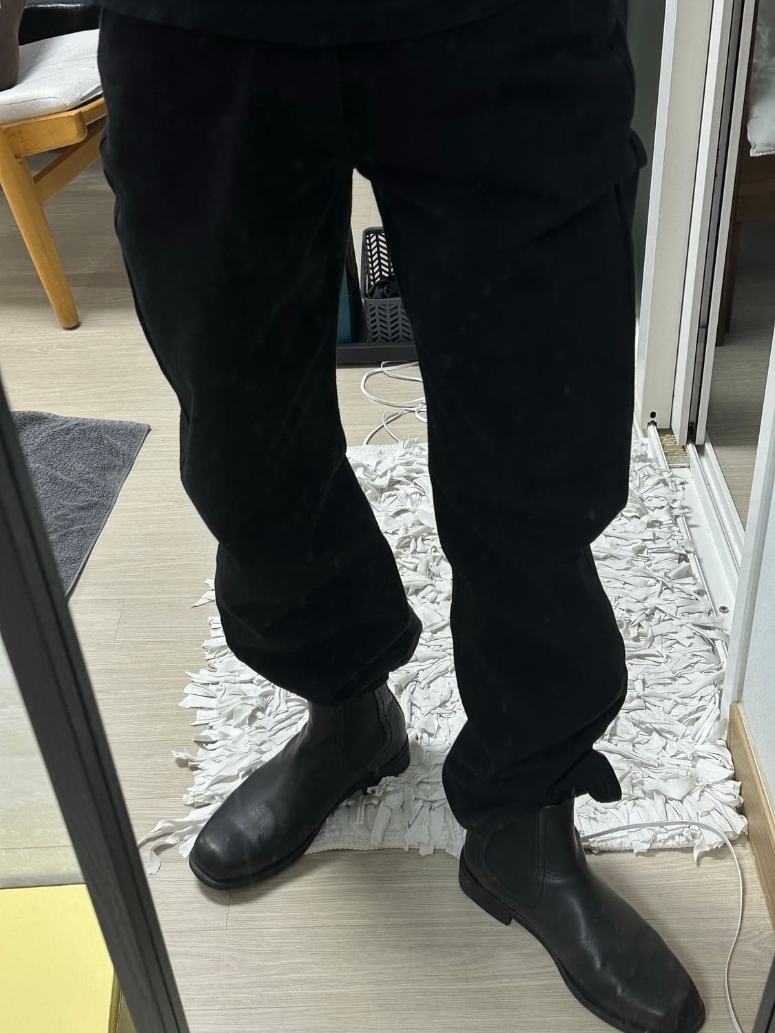 Vero cudio 통창 스퀘어 토 블랙 첼시 가죽 부츠 상품이미지9