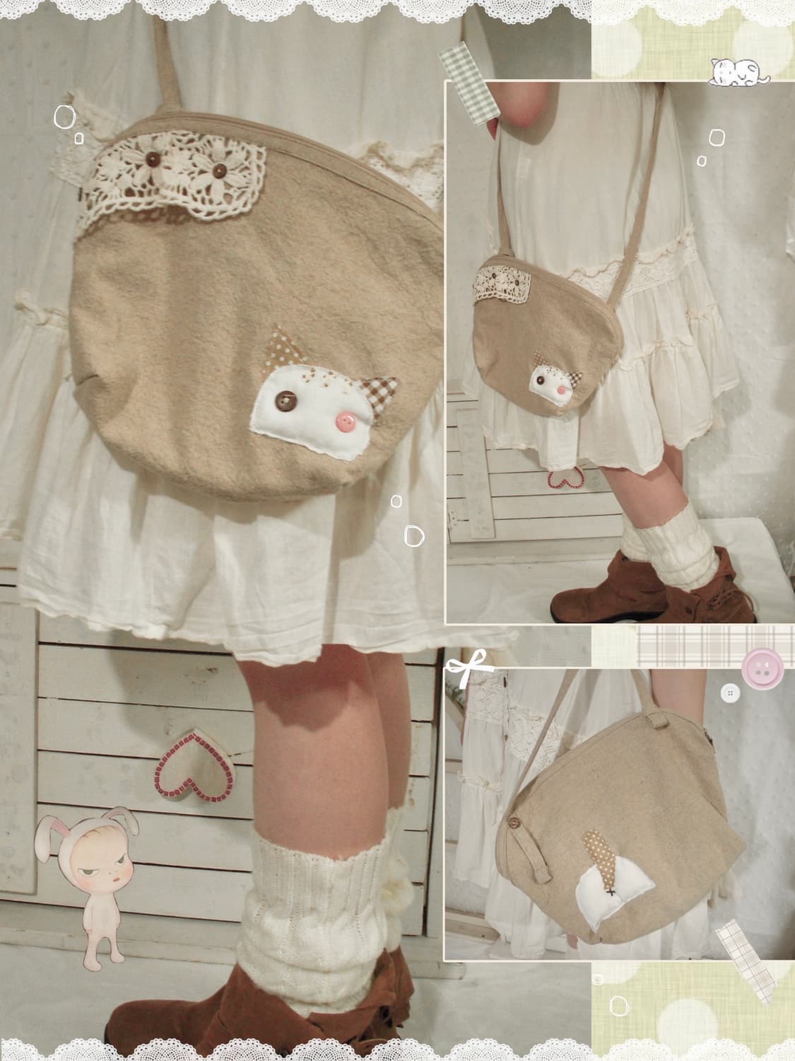 [HAND MADE] 핸드메이드 고양이 패치 크로스백 모리걸 상품이미지1