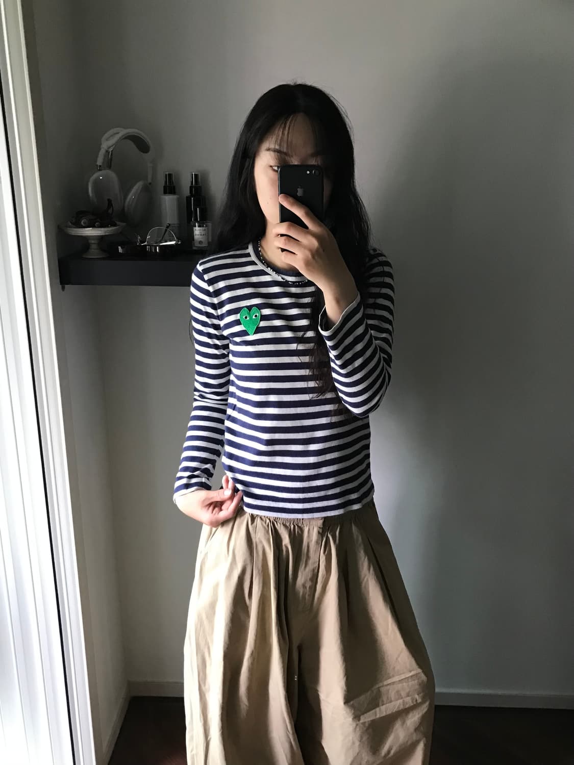 꼼데가르송 그린 와펜 스트라이프 긴팔 슬리브티 상품이미지2