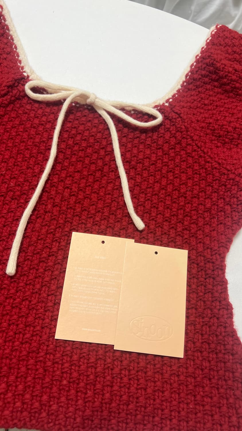 시눈 퍼프 니트 탑 레드 반팔 퍼프탑 상품이미지3