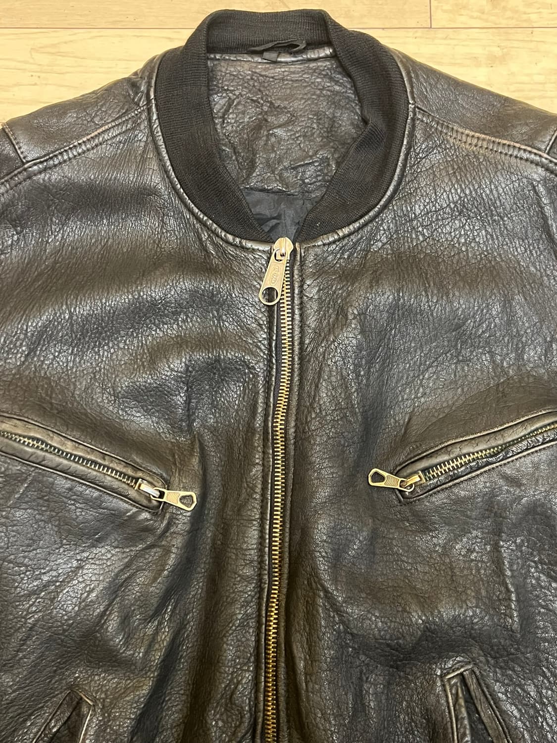 90's [XL] 이스트팩 빈티지 리얼레더 블랙 봄버 가죽 자켓 상품이미지5