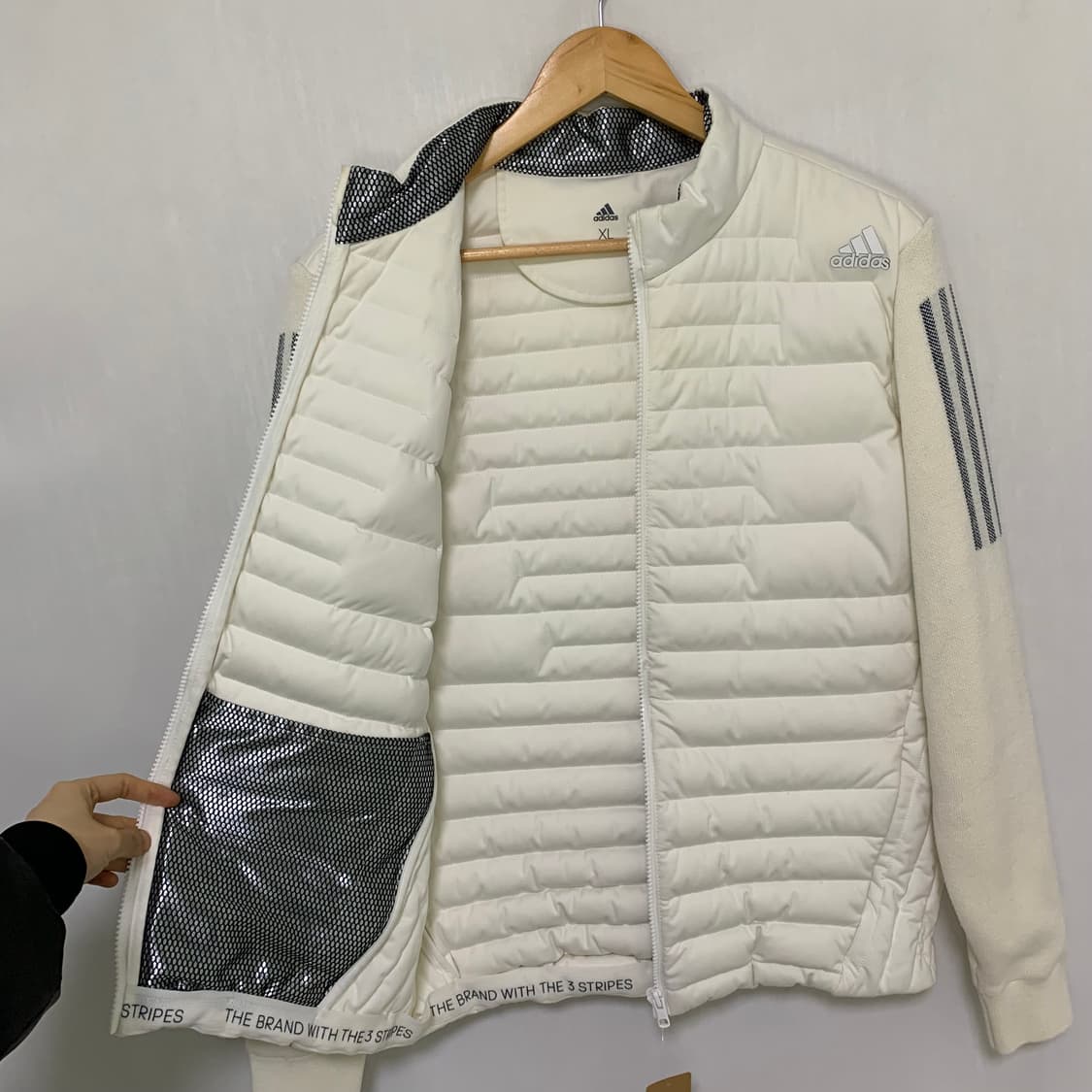 아디다스 삼선 아이보리 조끼패딩 자켓 져지 여성 XL 빈티지 상품이미지4