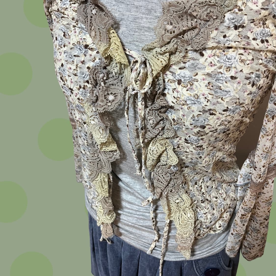 빈티지 그런지페어리 러플 플라워 가디건 상품이미지2