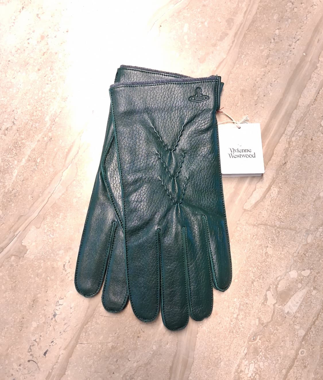 비비안웨스트우드 남성용 V 스티치 가죽 장갑 다크 그린 (새상품) 상품이미지3