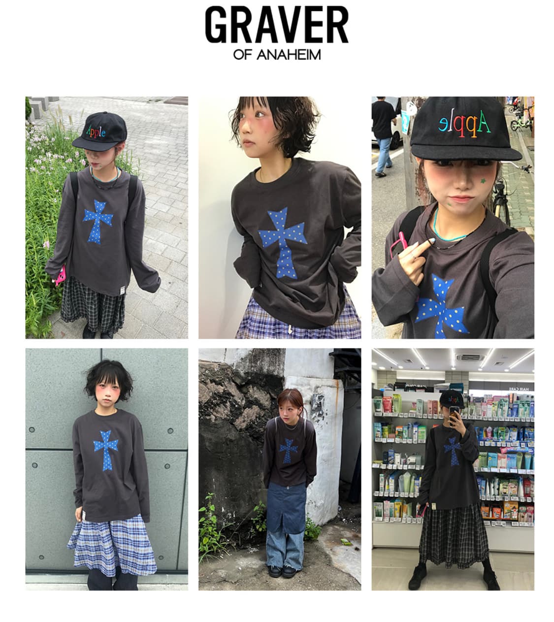 그레이버 롱슬리브 Dot cross 차콜 상품이미지1