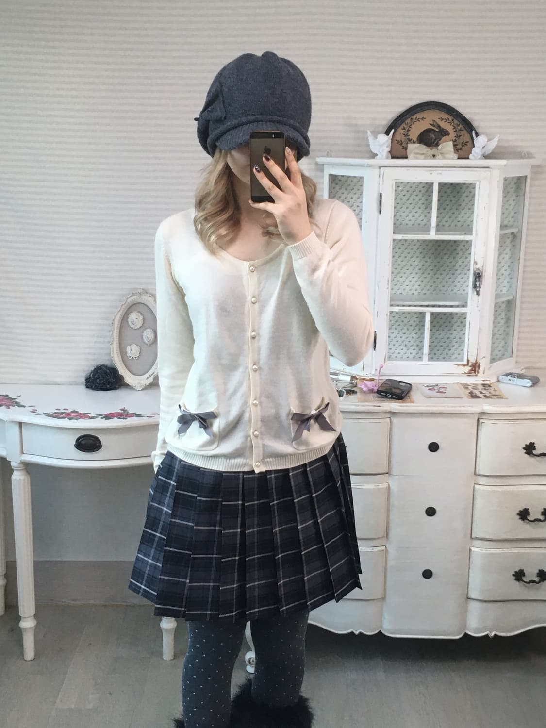 얼스뮤직 리본 포켓 진주 가디건 see 상품이미지2