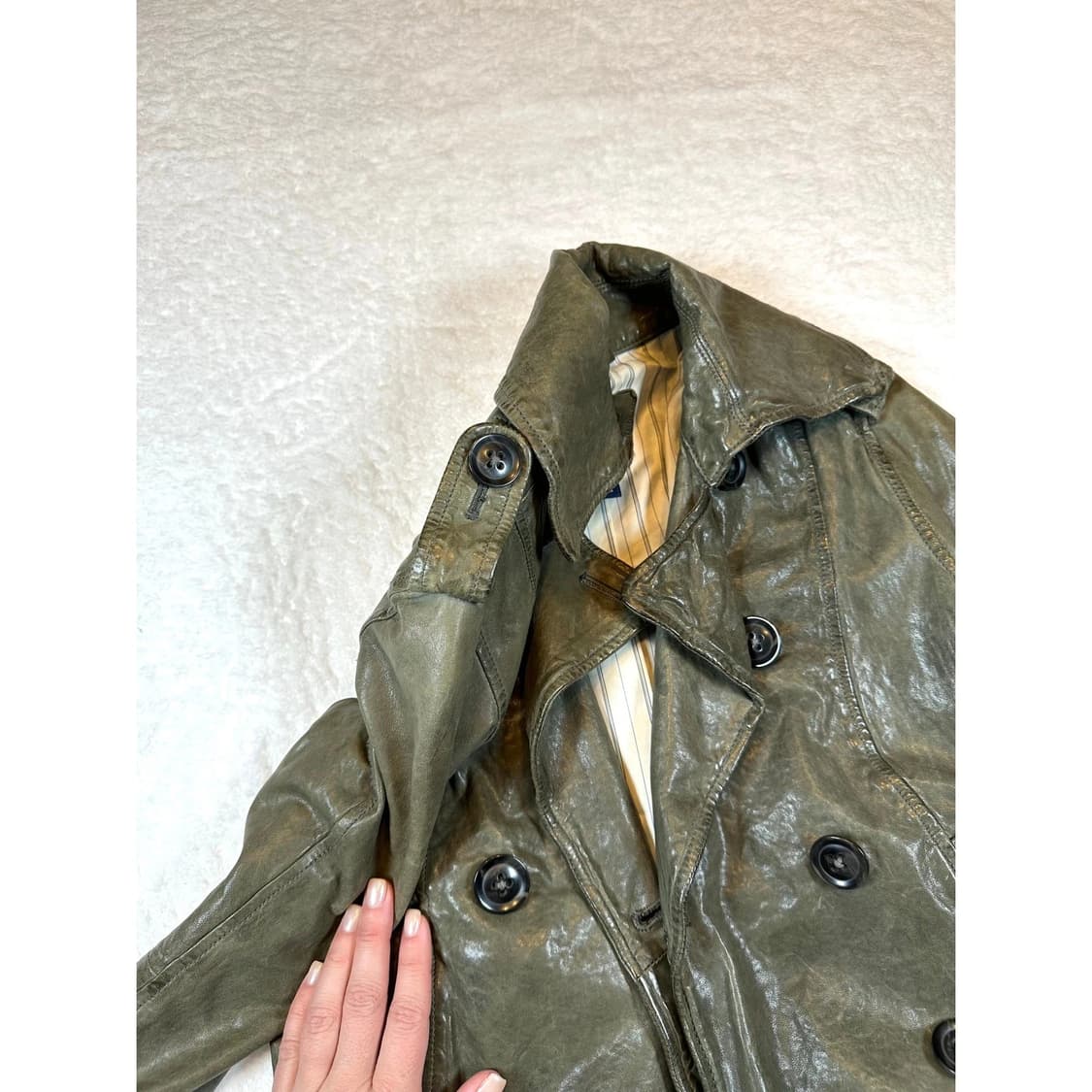 올드 갭 레더 피코트 올리브 상품이미지3