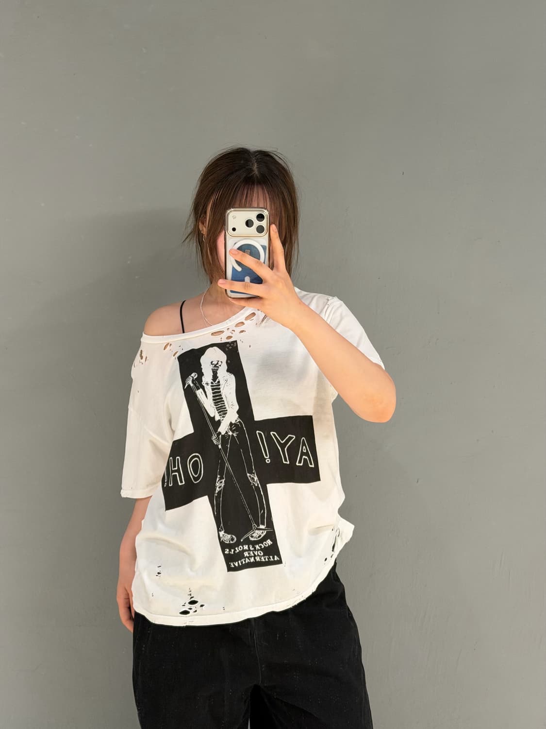 damage detail rock n roll printing top 상품이미지2