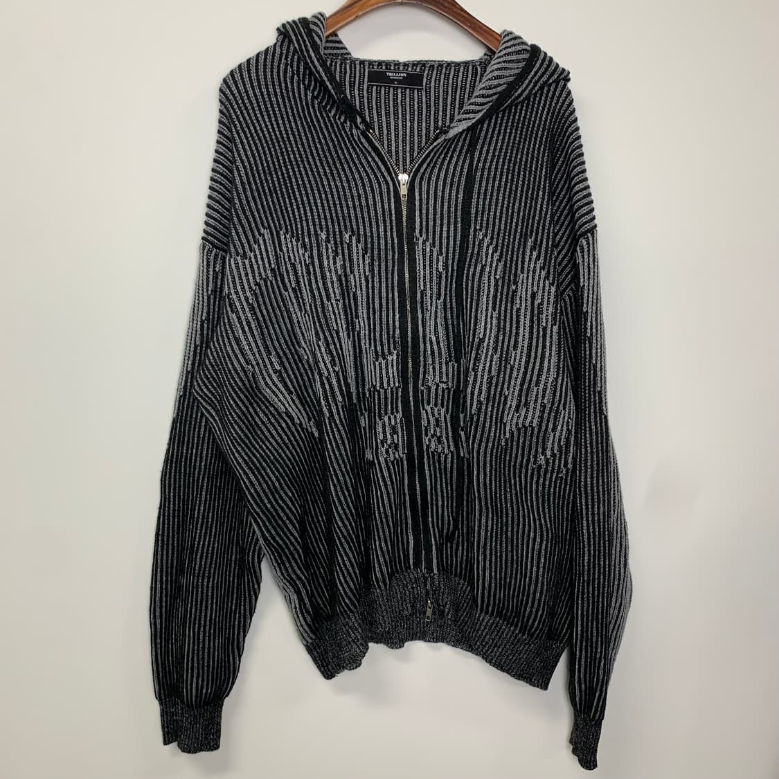 트릴리온 블랙 골지 니트 후드집업 상품이미지2