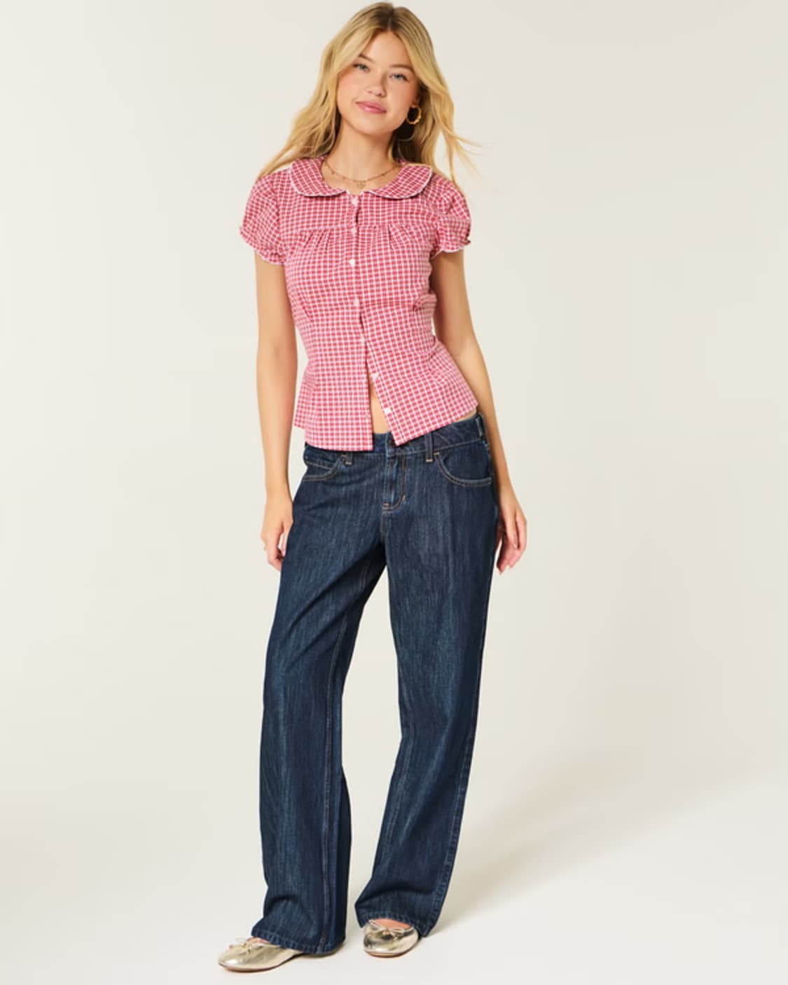 [M 홀리스터 여성셋업 포플린 체크 셔츠 상품이미지1