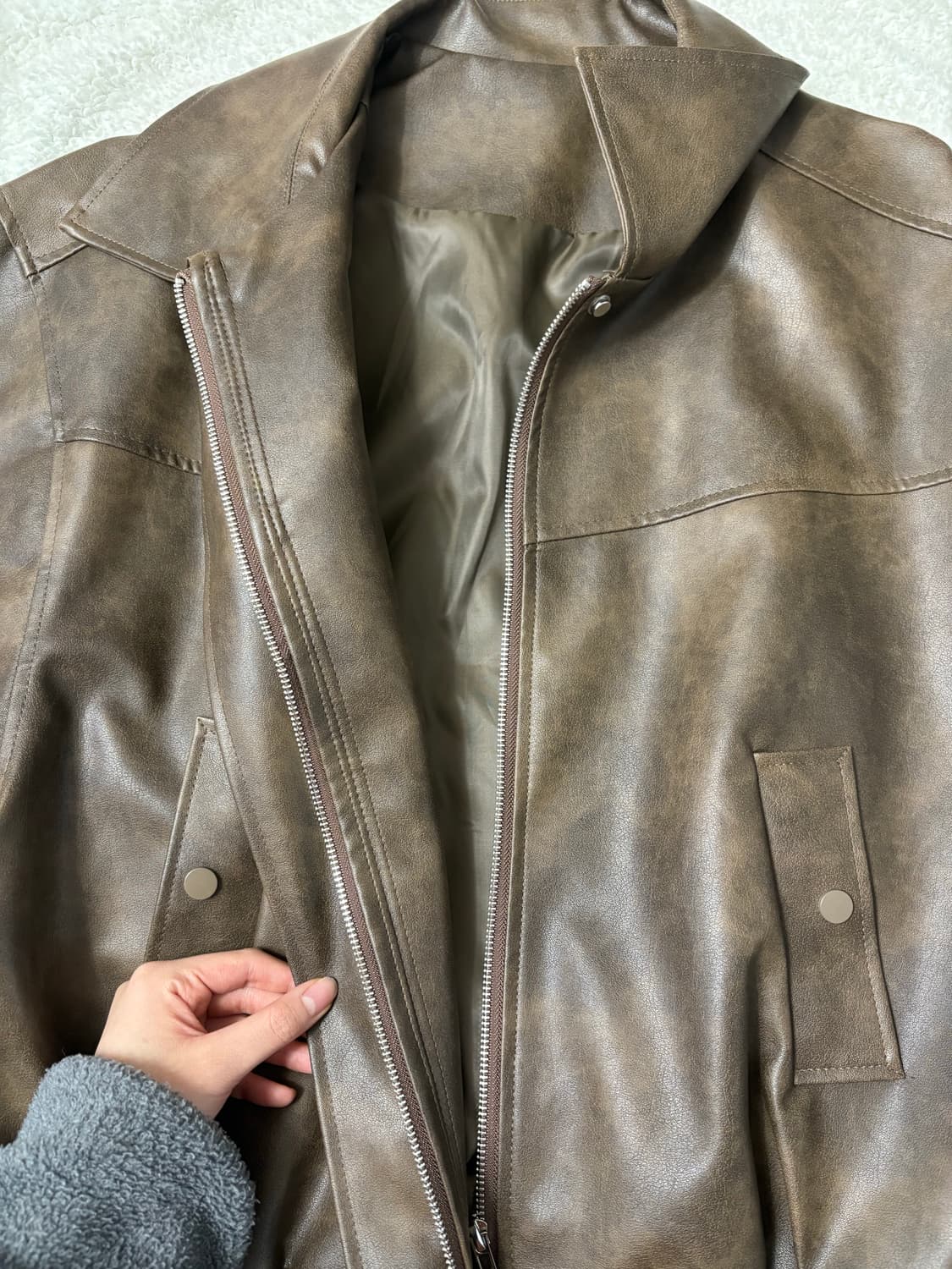 브라운 워싱 가죽자켓 상품이미지4