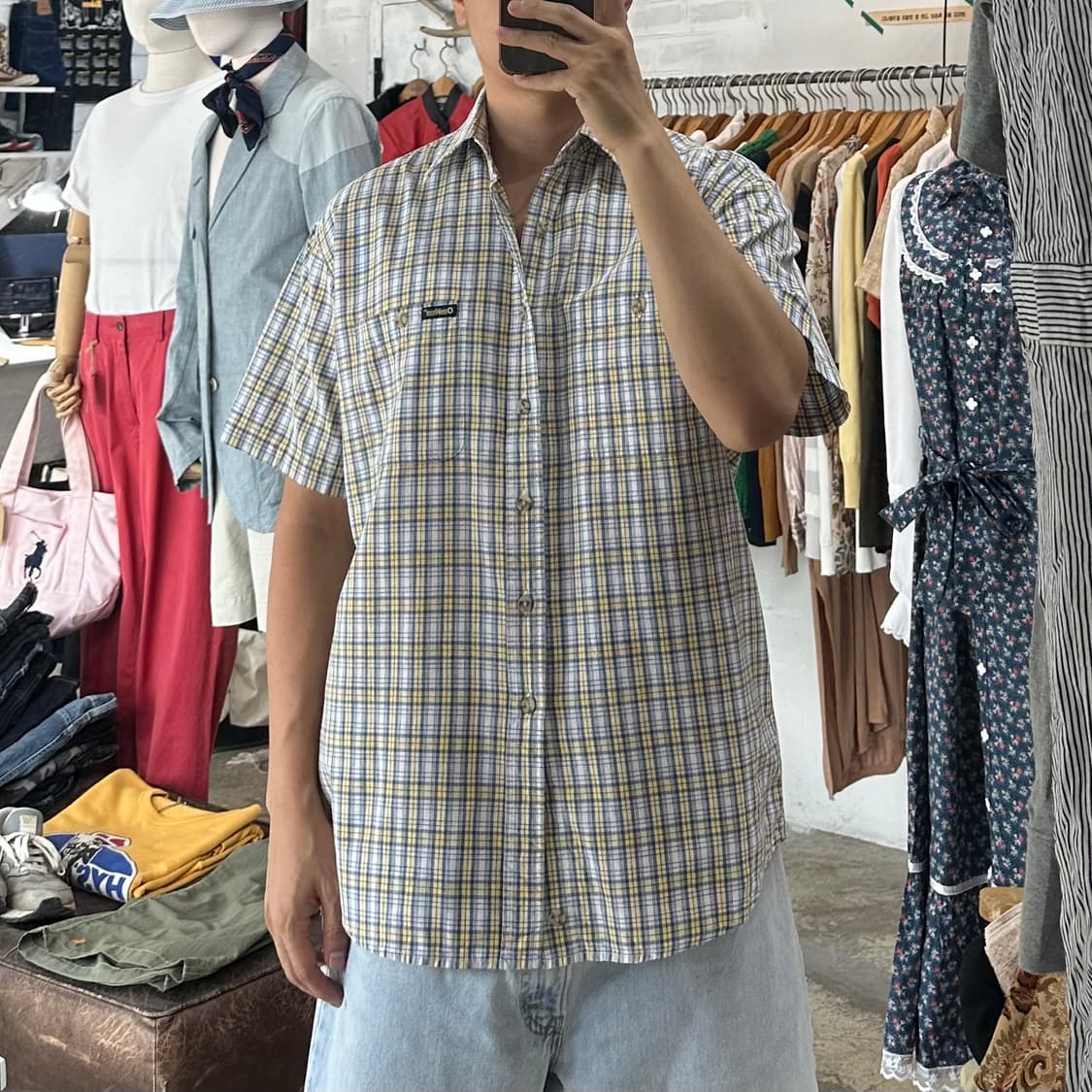 (착용컷) OSH KOSH 체크 반팔 셔츠 (남성용 100-103) 상품이미지3