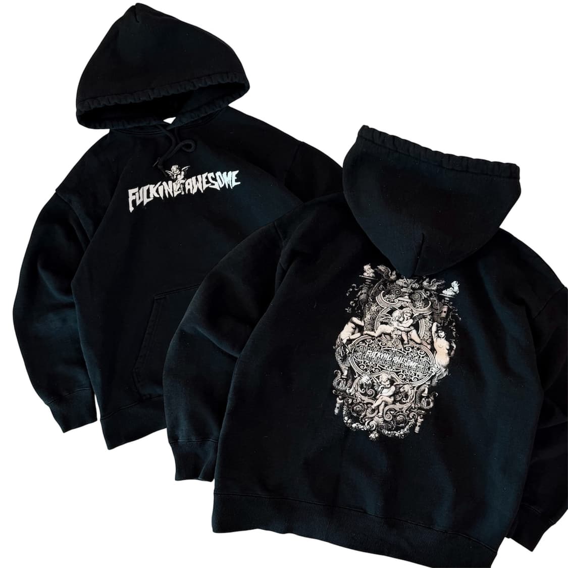 퍼킹어썸 큐피드 엔젤 센터로고 후드티 블랙 상품이미지1