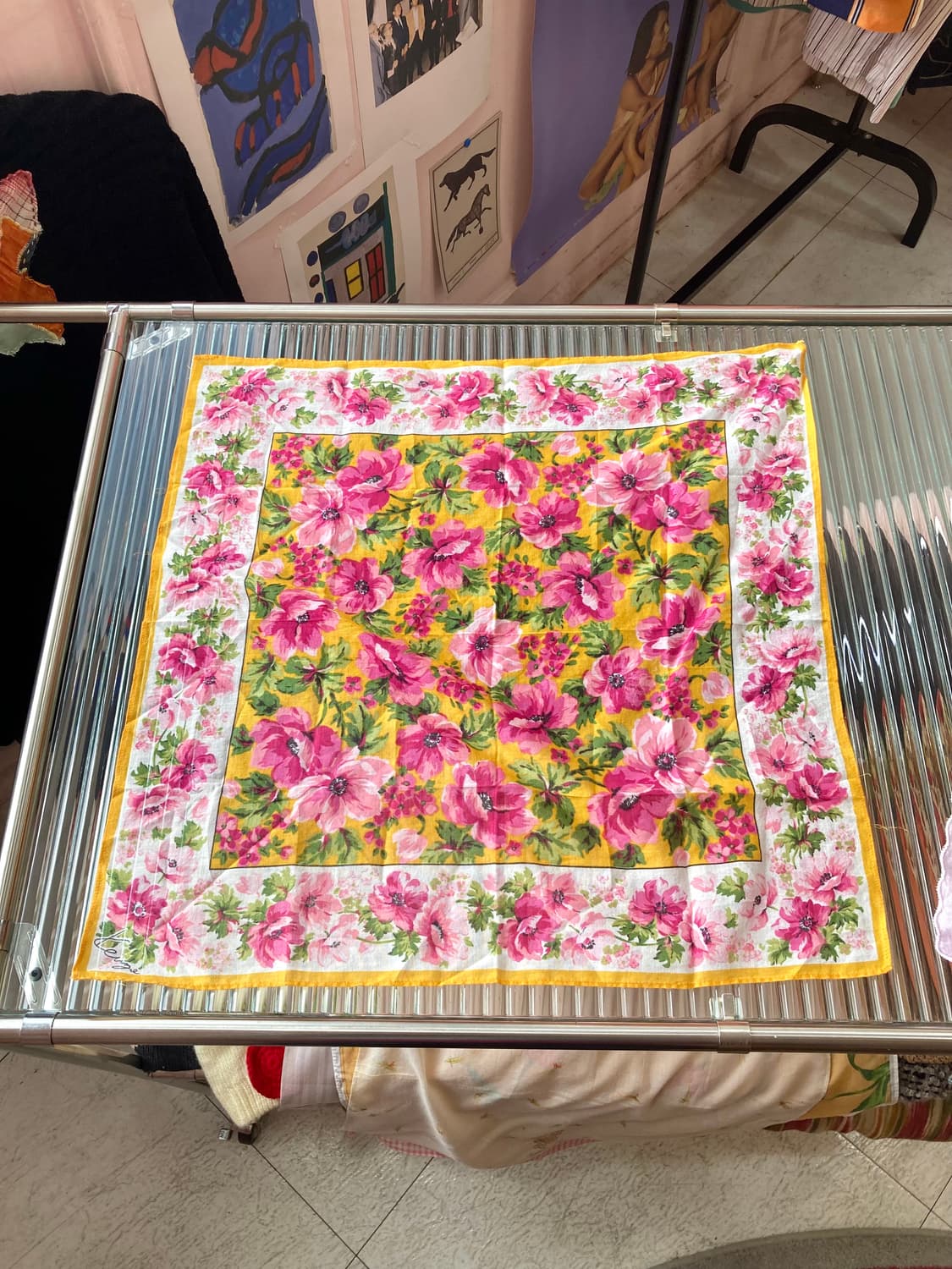 빈티지 플라워패턴 오렌지 손수건 상품이미지1