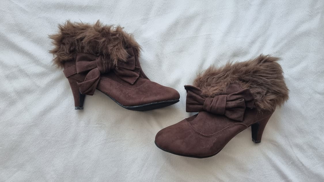 빈티지 초코 갸루 브라운 퍼 리본 부츠 상품이미지1