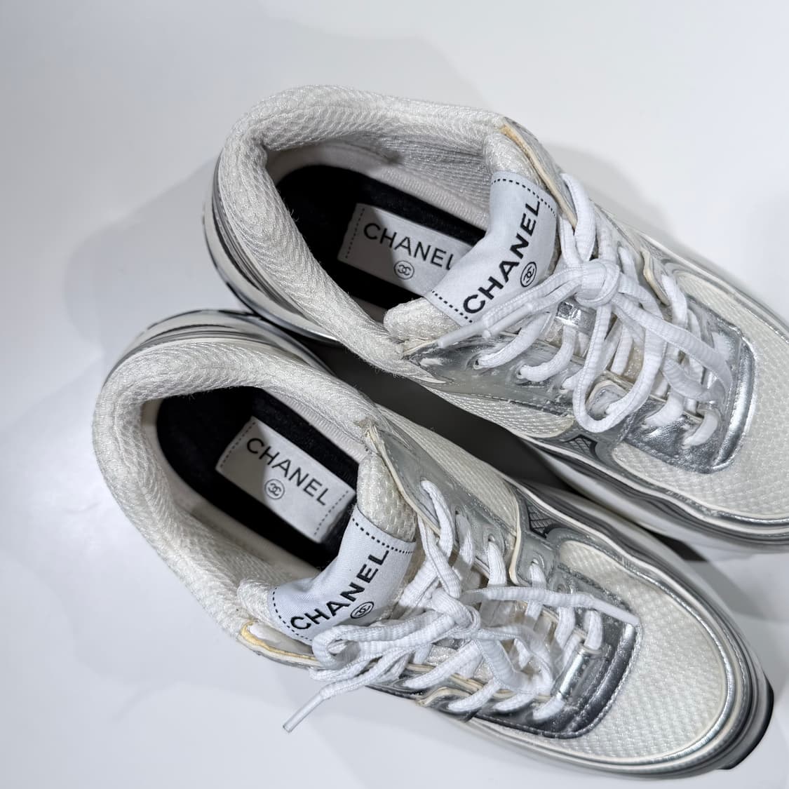 (A/39) / 샤넬 CC로고 크루즈 스니커즈 패브릭 라미네이티드 화이트 상품이미지8