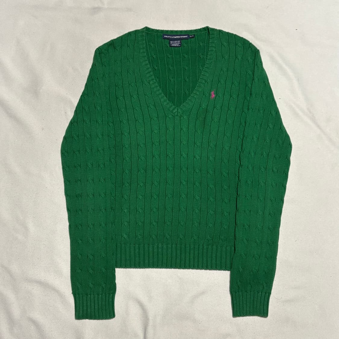 XL 폴로랄프로렌 여성용 그린 브이넥 니트 상품이미지2