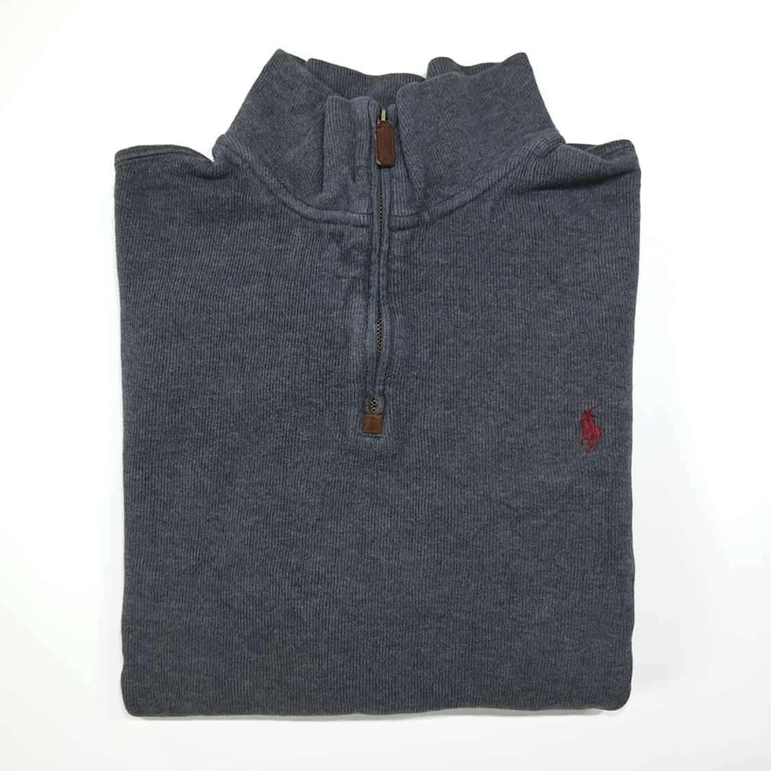 CL325 XL 폴로 00s 코튼 가죽풀러 차콜그레이 하프집업 니트 상품이미지7