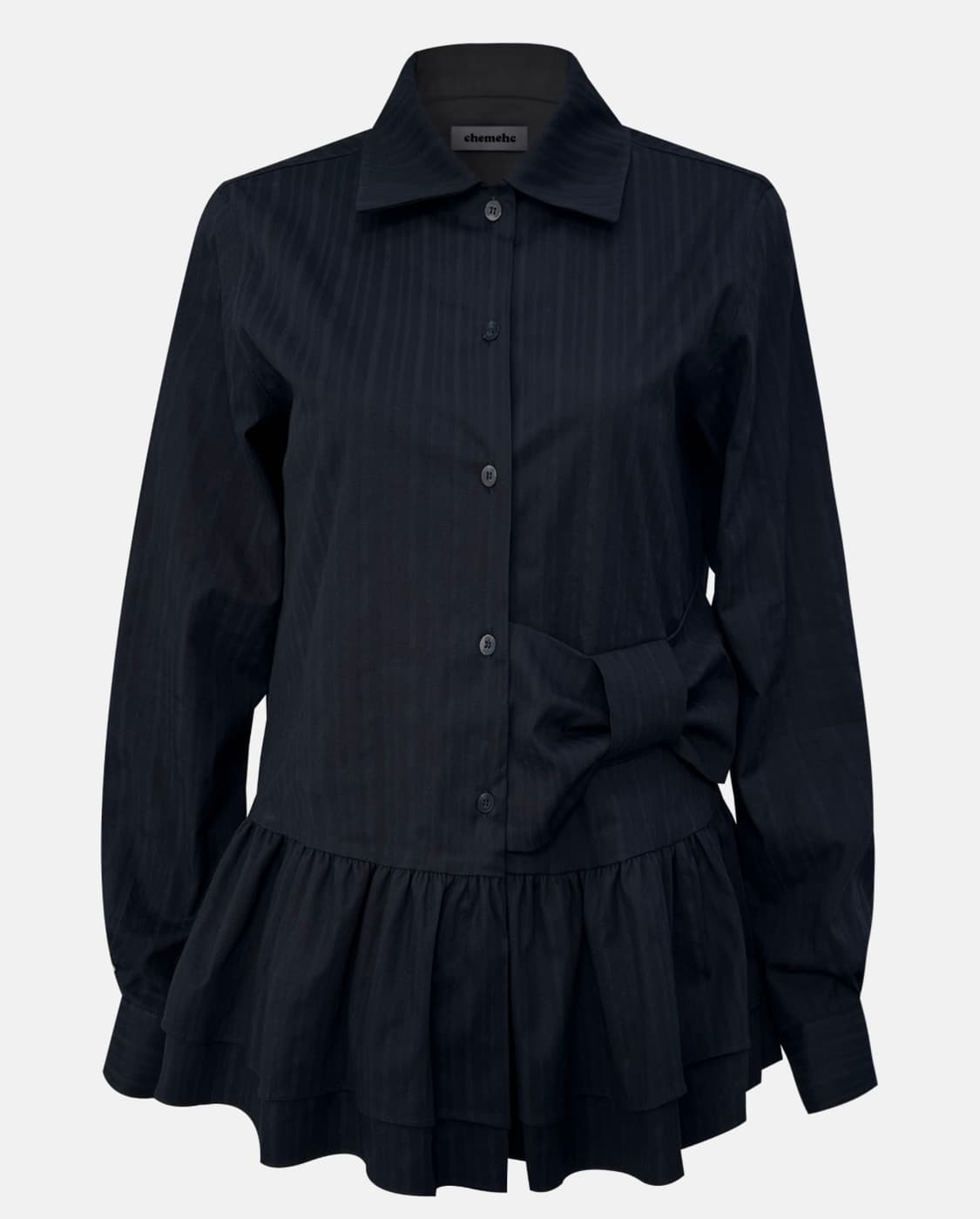 체메씨 BOW FRILL SHIRT (BLUE BLACK) 상품이미지1