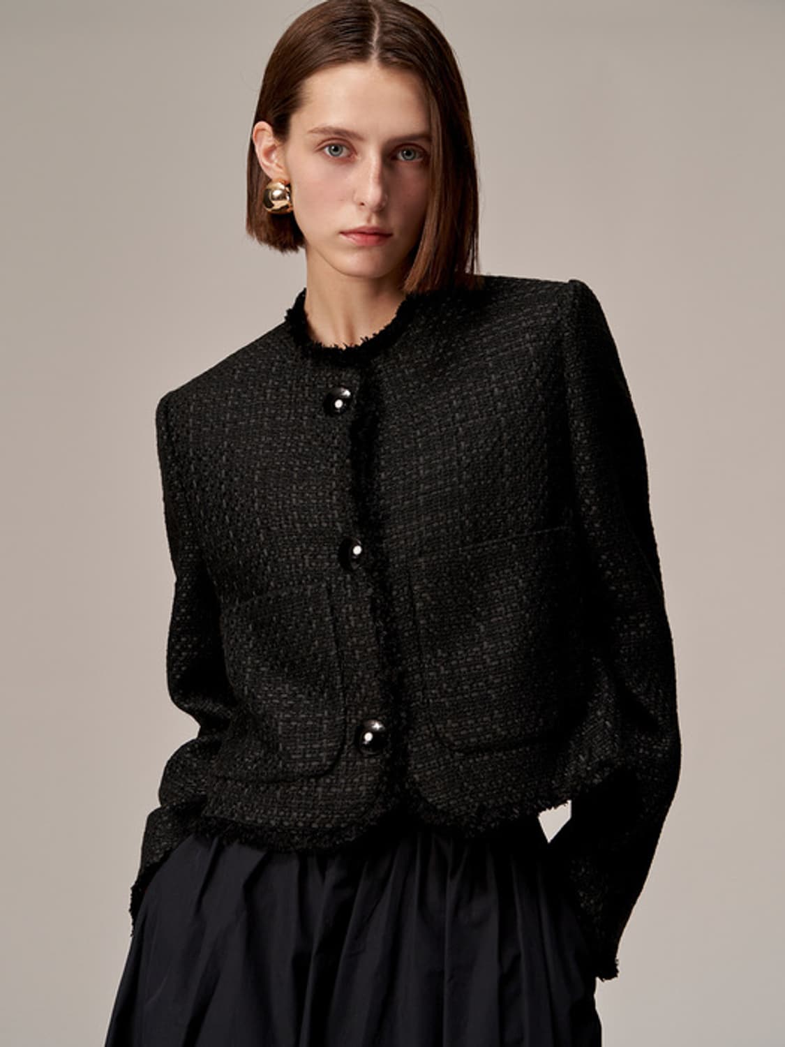 SJYP 에스제이와이피 싱글 트위드 자켓 블랙 M 상품이미지4