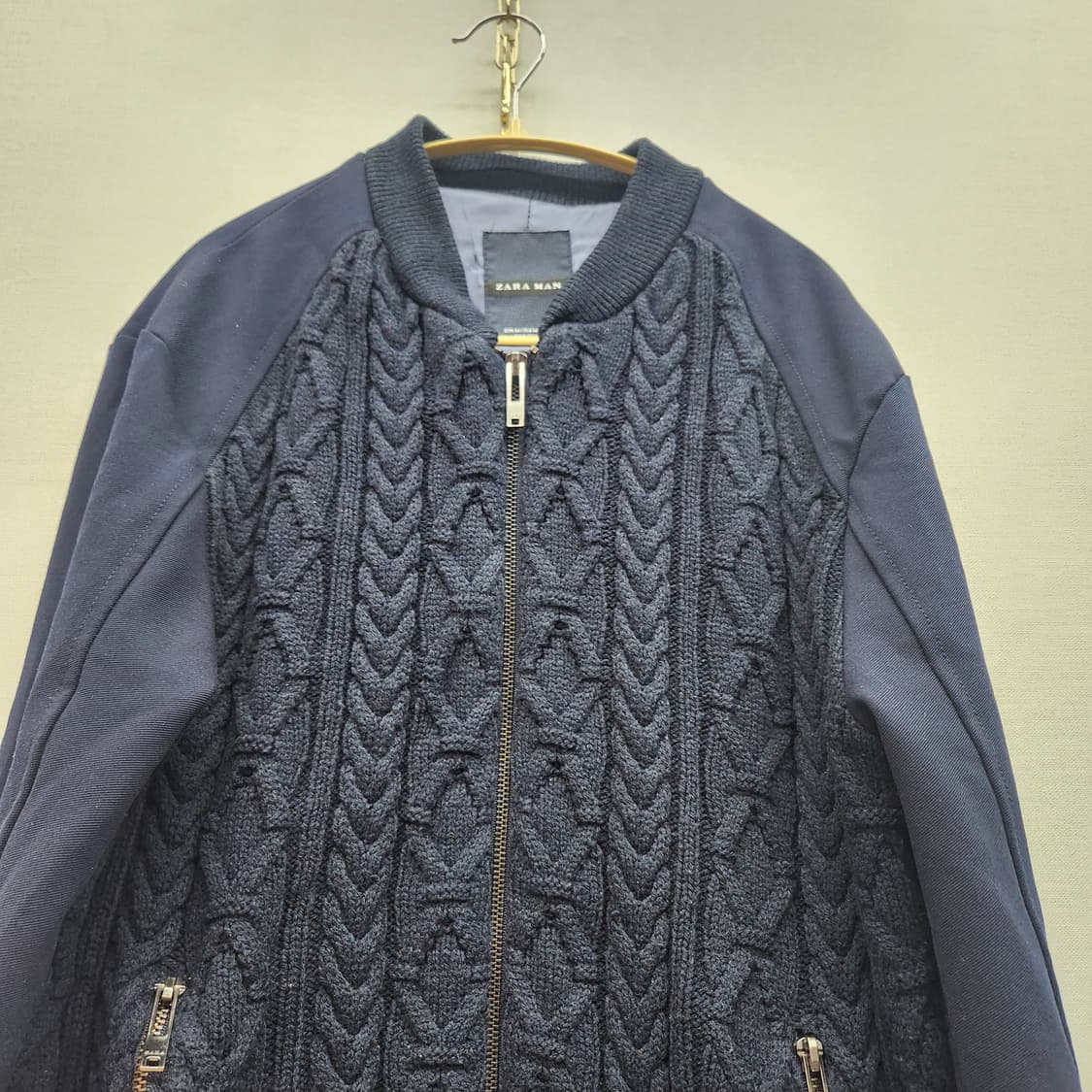 자라 케이블 니트 블루종 자켓 M(L) 상품이미지2