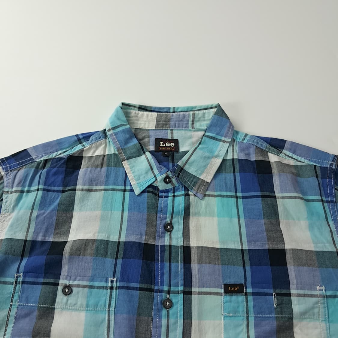 CK802 XL 리 LEE 캔자스 1889 블루 체크 반팔 셔츠 남방 상품이미지2