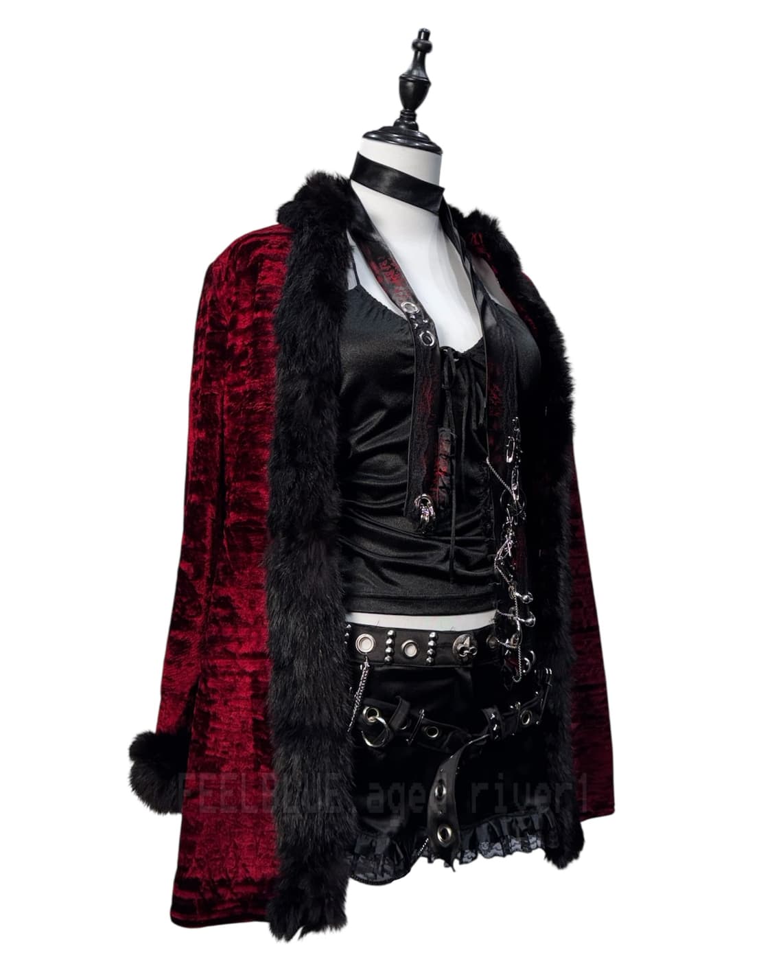 Genuine Rabbit Fur Trim Velvet Coat 상품이미지4