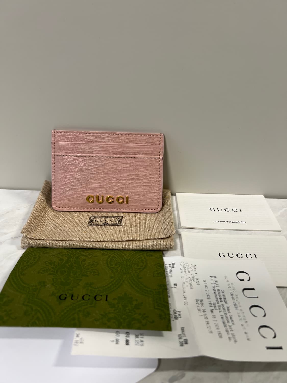 구찌 스크립트 라이트 레더 카드지갑 핑크 상품이미지1