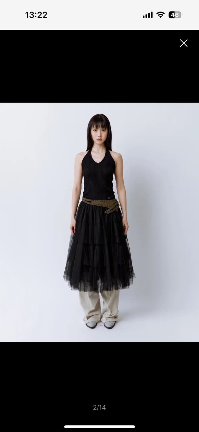 러프넥 볼륨 튤 스커트 블랙 상품이미지2