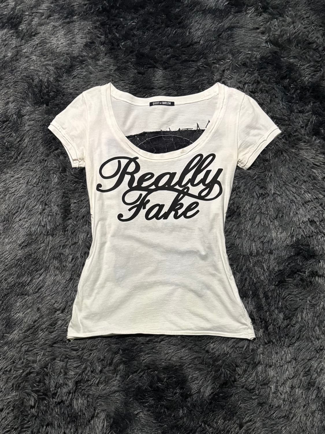 ghost of harlem 레터링 등판 해골 패치 반팔 상품이미지2