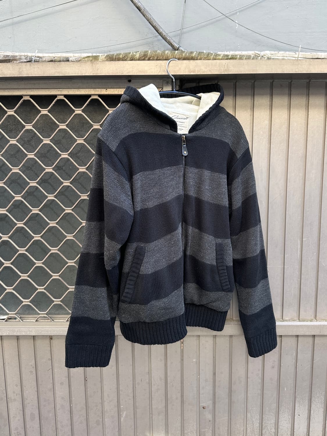 Generate stripe fur knit hood zip up  상품이미지3