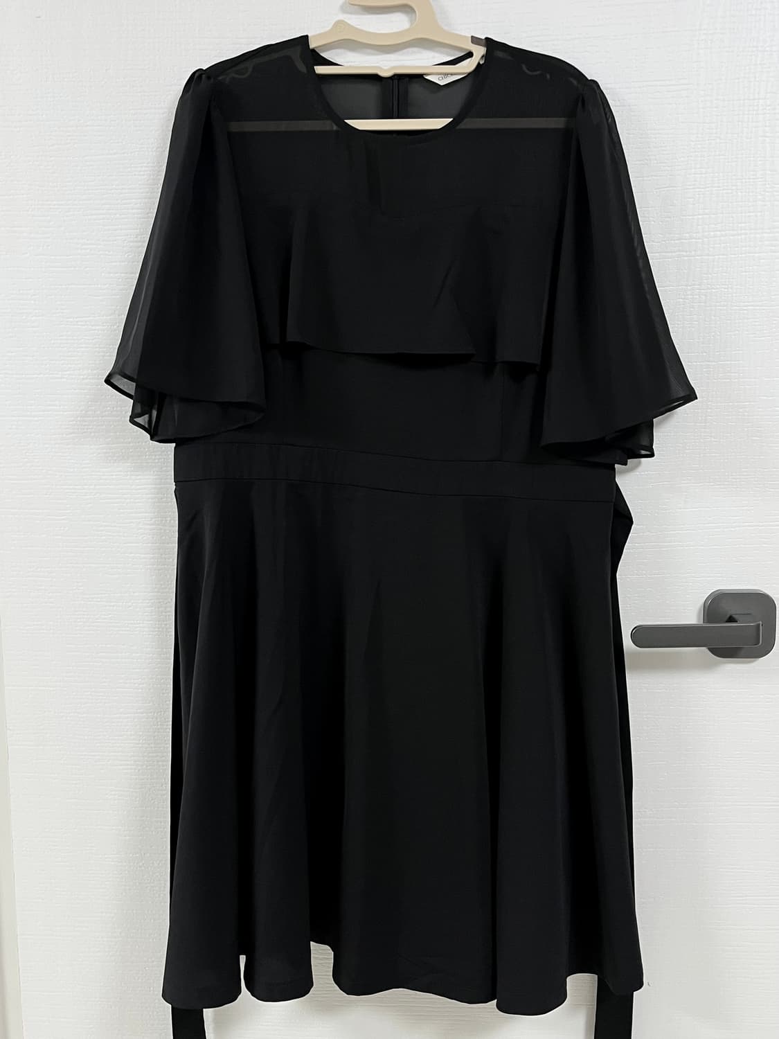 77-88 | 시크라인 블랙 쉬폰 시스루 플레어 원 상품이미지4