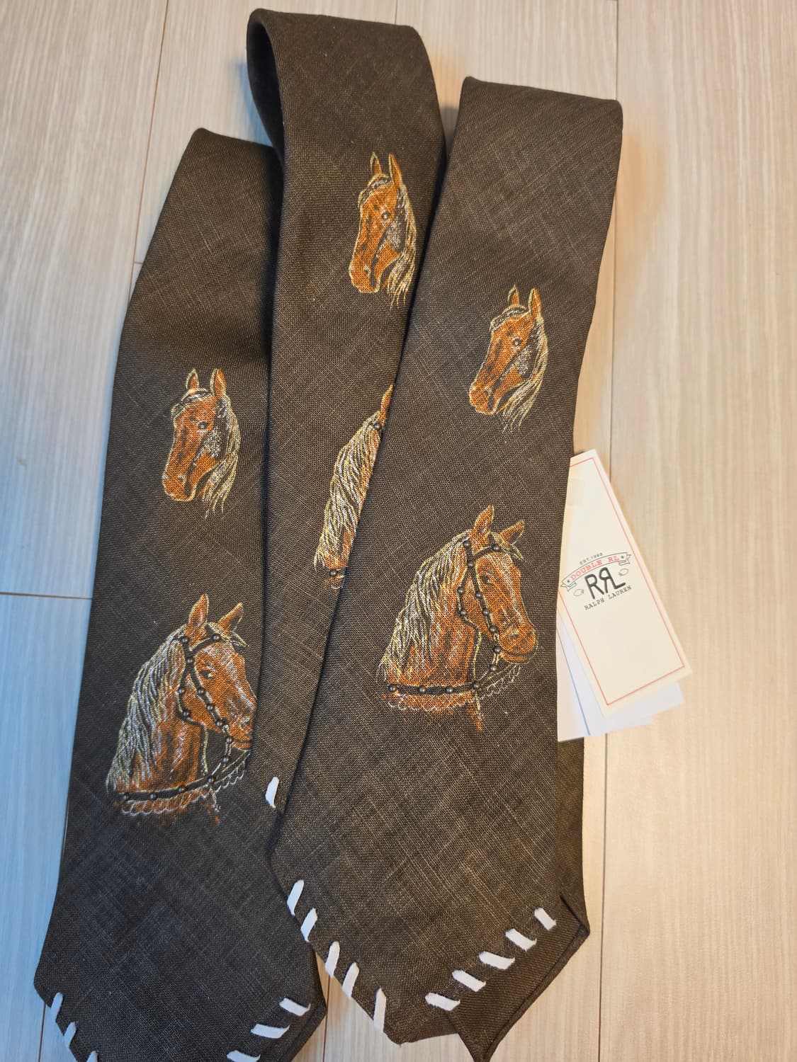 더블알엘 rrl 핸드메이드 홀스프린트 리넨 타이 상품이미지2