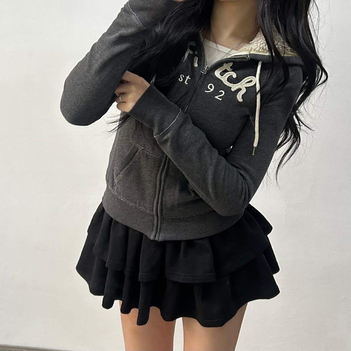 아베크롬비 y2k 여리핏 양털 울프죠 걸즈 대대장 후드집업 희귀져지(XS 상품이미지1