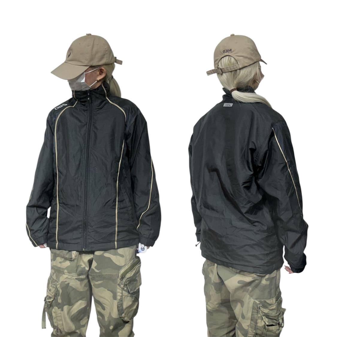 아식스 차콜 사이드 라인 바람막이 자켓 S 상품이미지1