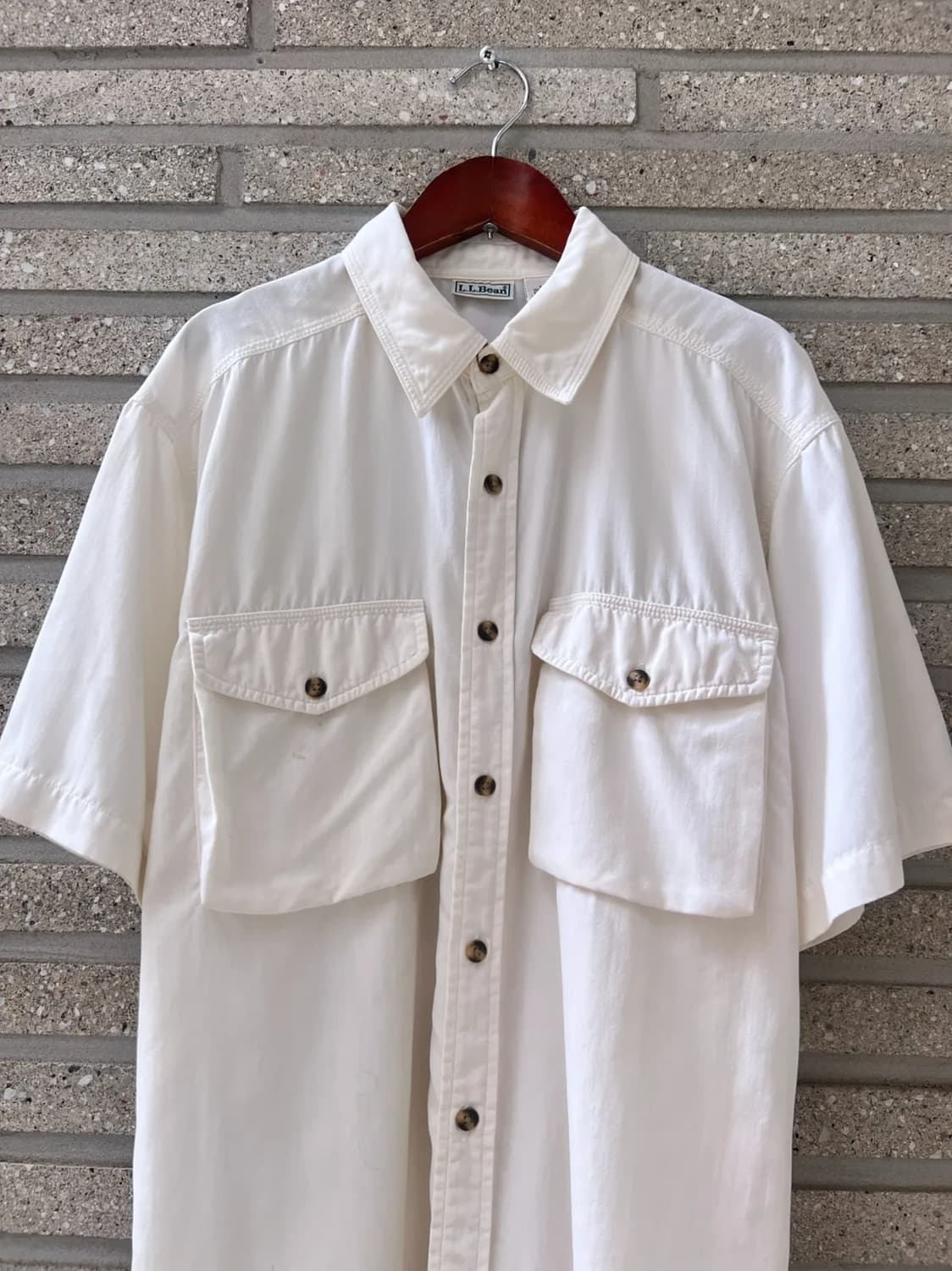 [S]90's L.L.Bean 엘엘빈 2포켓 화이트 나일론 셔츠 상품이미지1