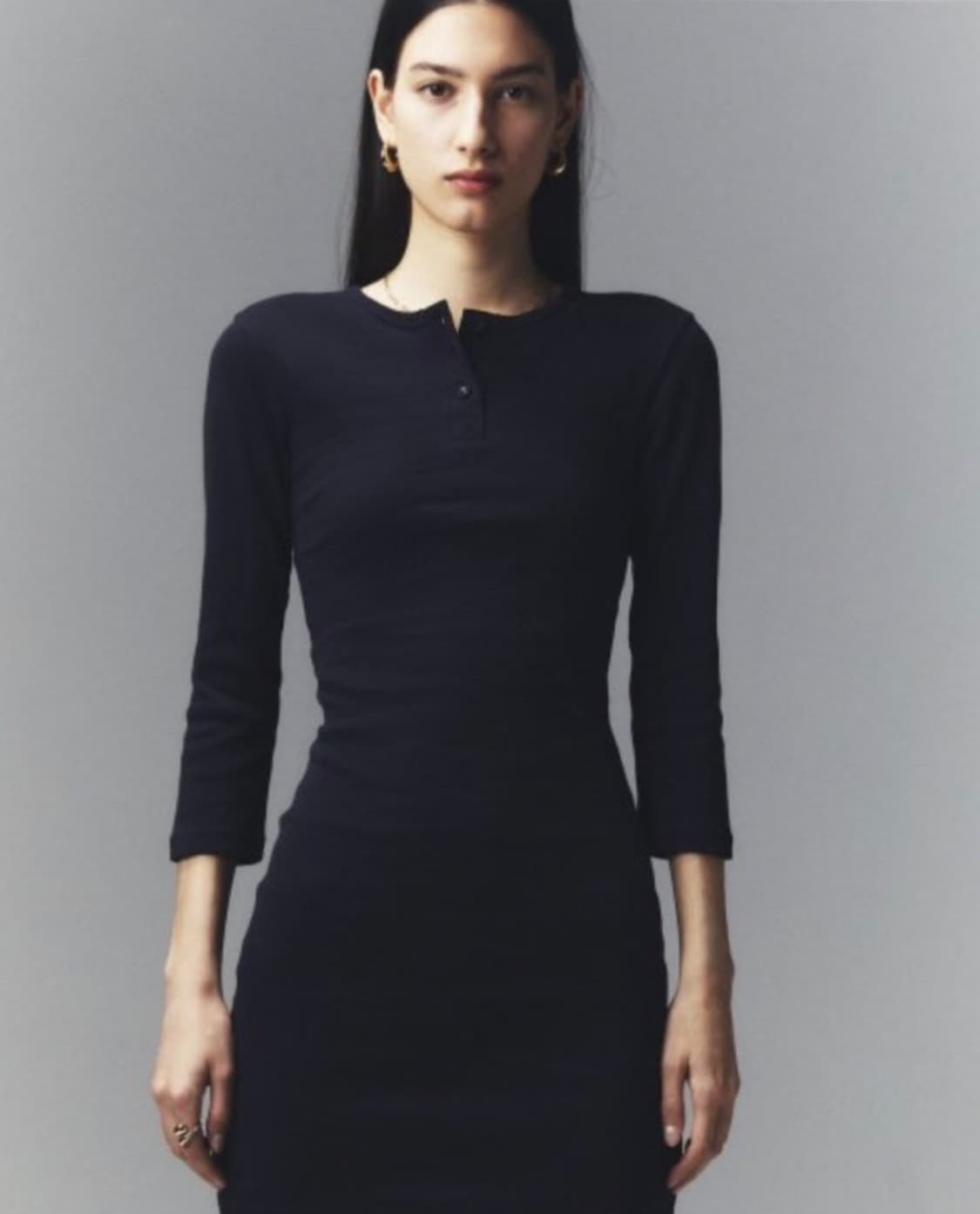 글로니 헨리넥 원피스 네이비 상품이미지3