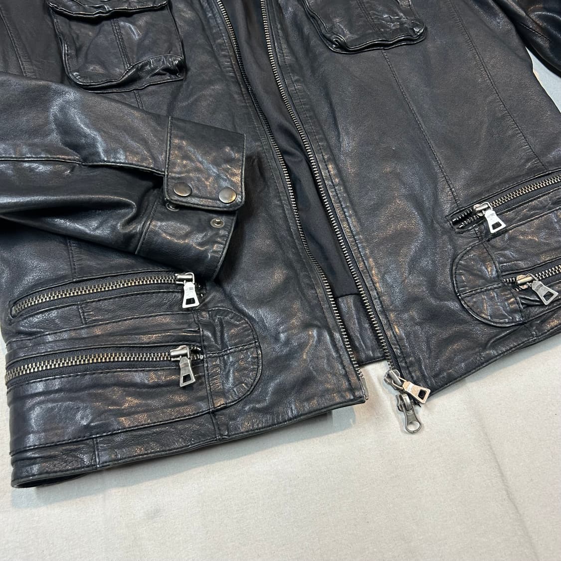 L) 빈티지 멀티 포켓 램스킨 레더 양가죽 자켓 2way 집업 상품이미지5