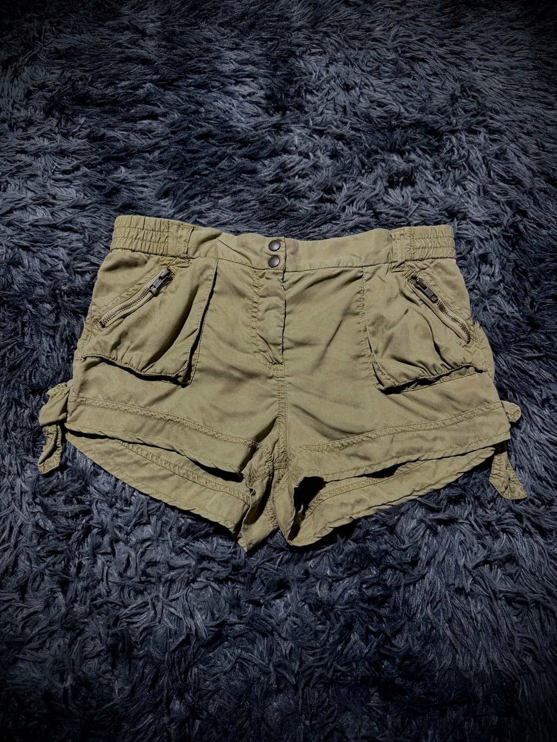 카키 카고 지퍼 포켓 밴딩 숏팬츠 상품이미지1