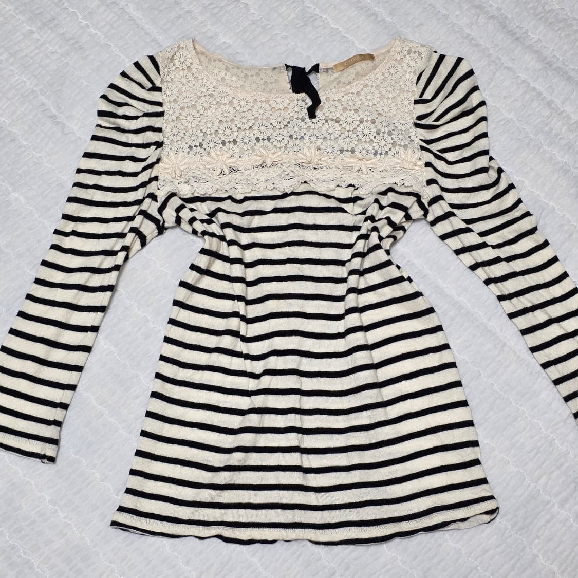 모리걸로리타st 레이스 스트라이프 퍼프 니트블라우스 상품이미지3