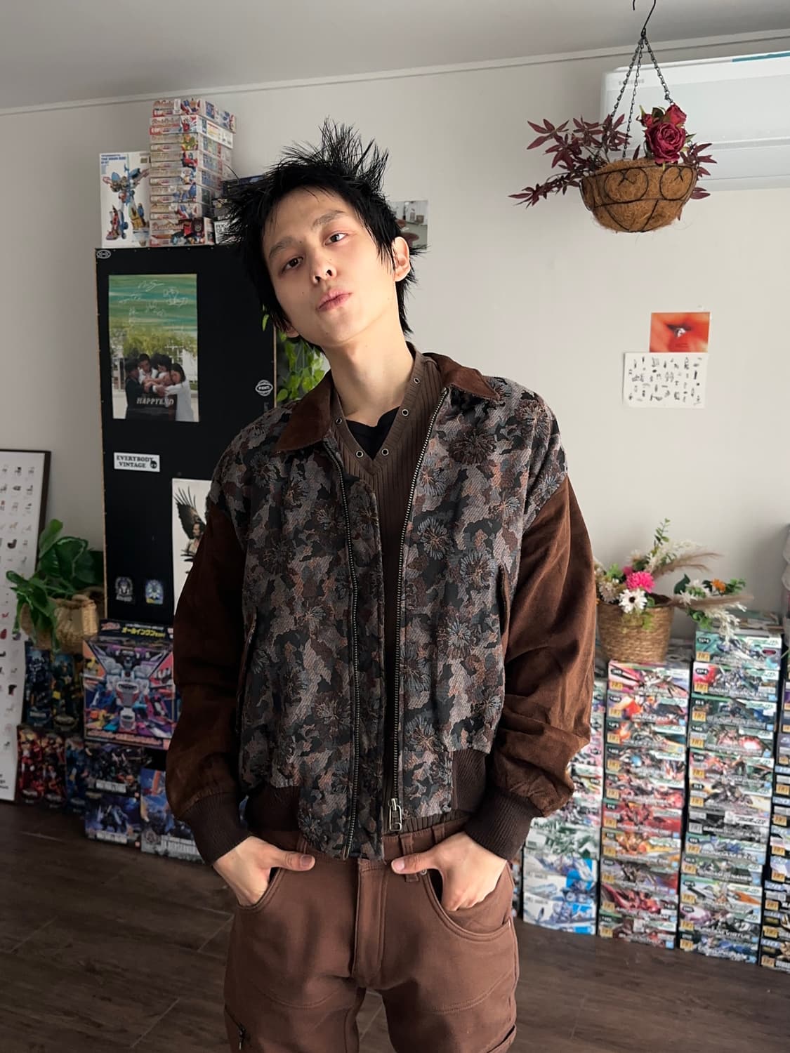 플로럴 레이스 디테일 레더 봄버 상품이미지4