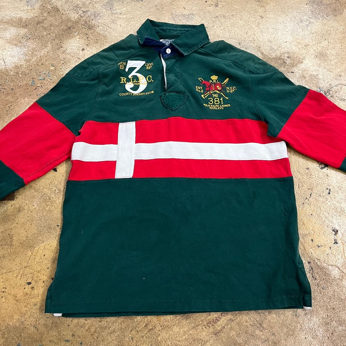 폴로 랄프로렌 그린 레드 카라 럭비 티셔츠  상품이미지3