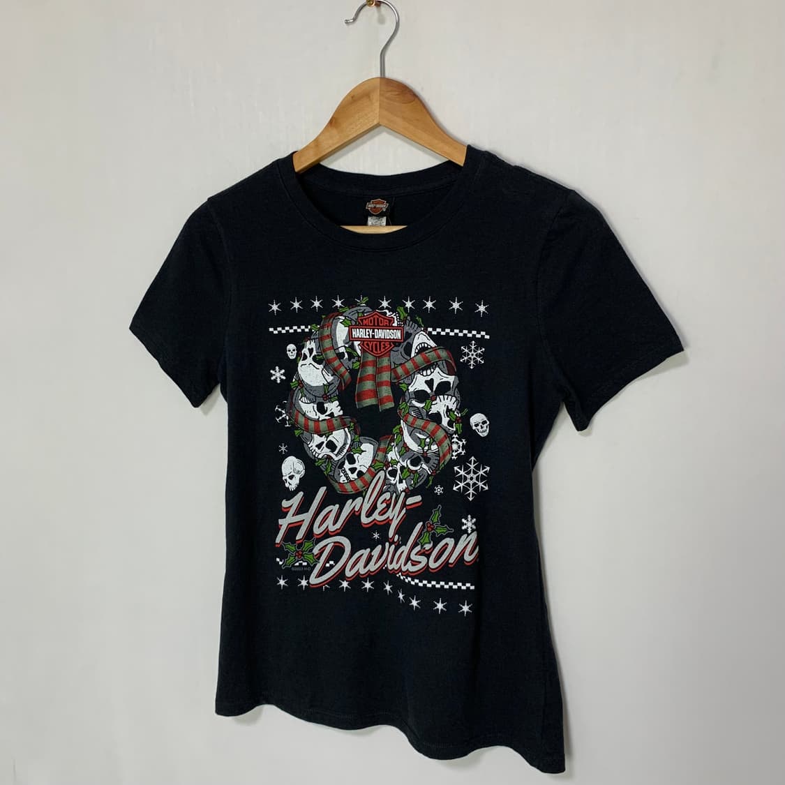 할리데이비슨 크리스마스 에디션 스컬 해골 프린팅 반팔 슬림핏 티셔츠 S 상품이미지6