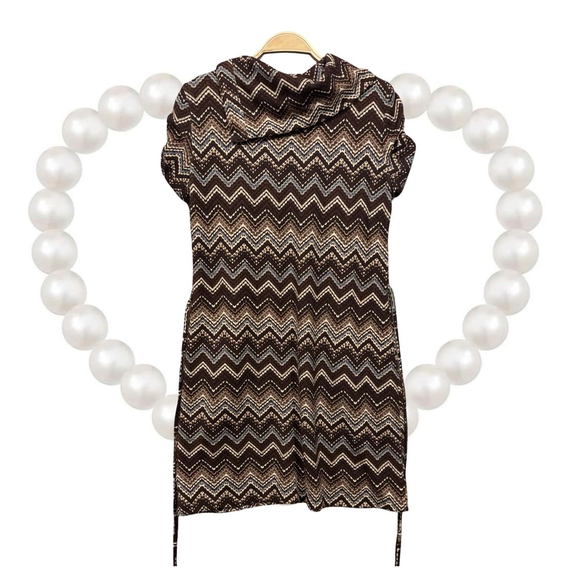 일본 빈티지 에스닉 패턴 폴라 셔링 반팔 원피스 하구미 모리 상품이미지7