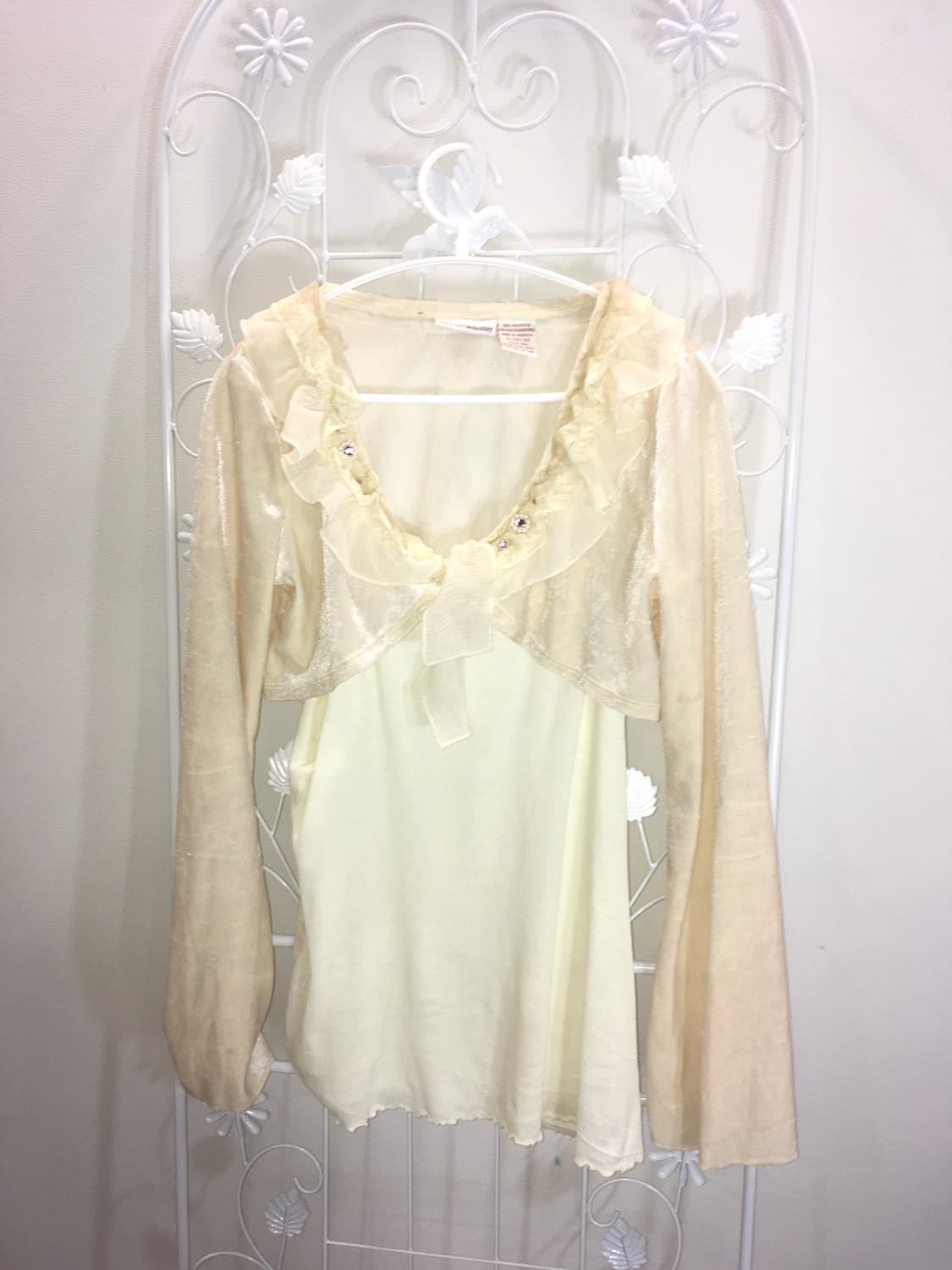 jpn vintage ivory velour lace beads bole 상품이미지1
