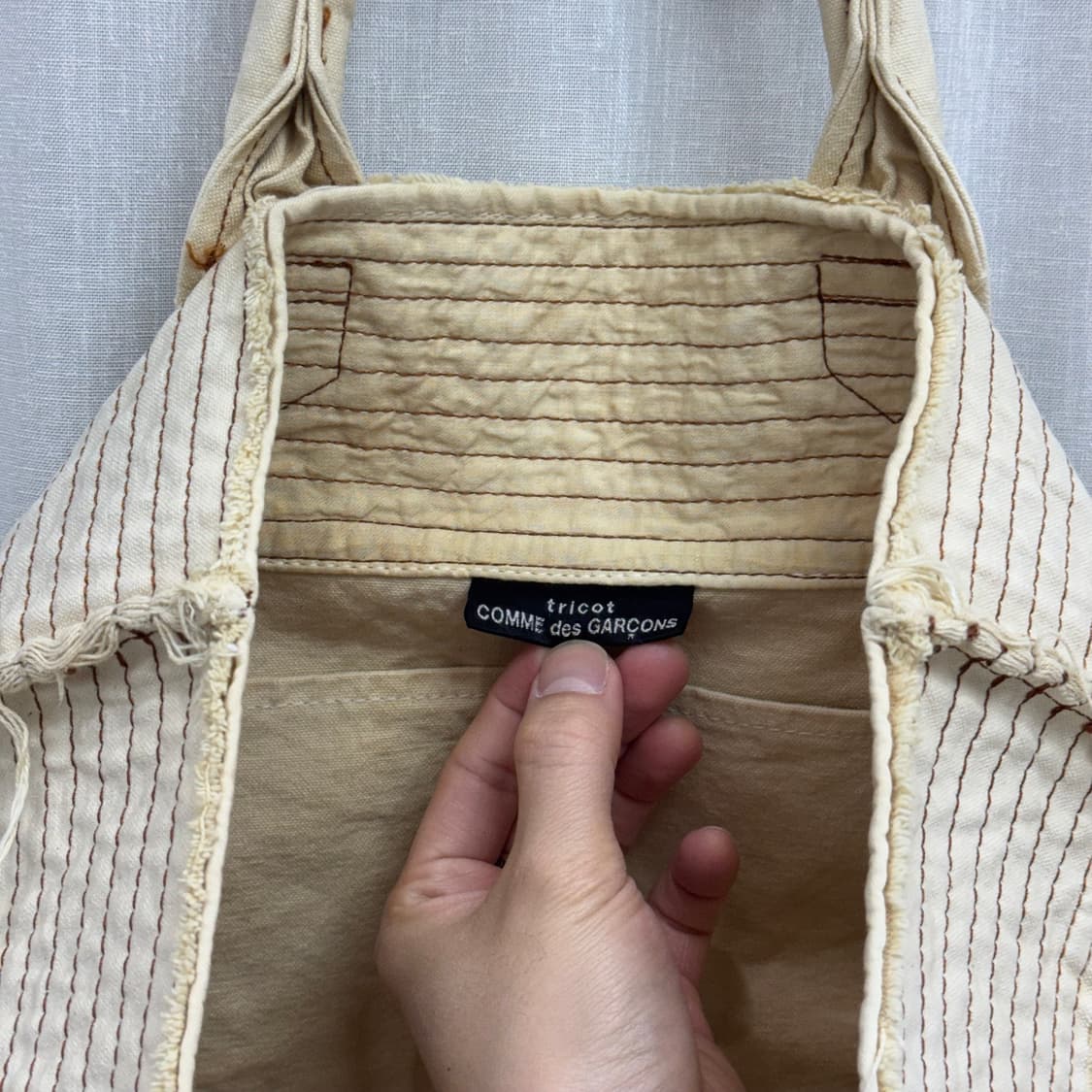 05SS) 꼼데가르송 트리코 브라운 스티치 캔버스 토트백 상품이미지2