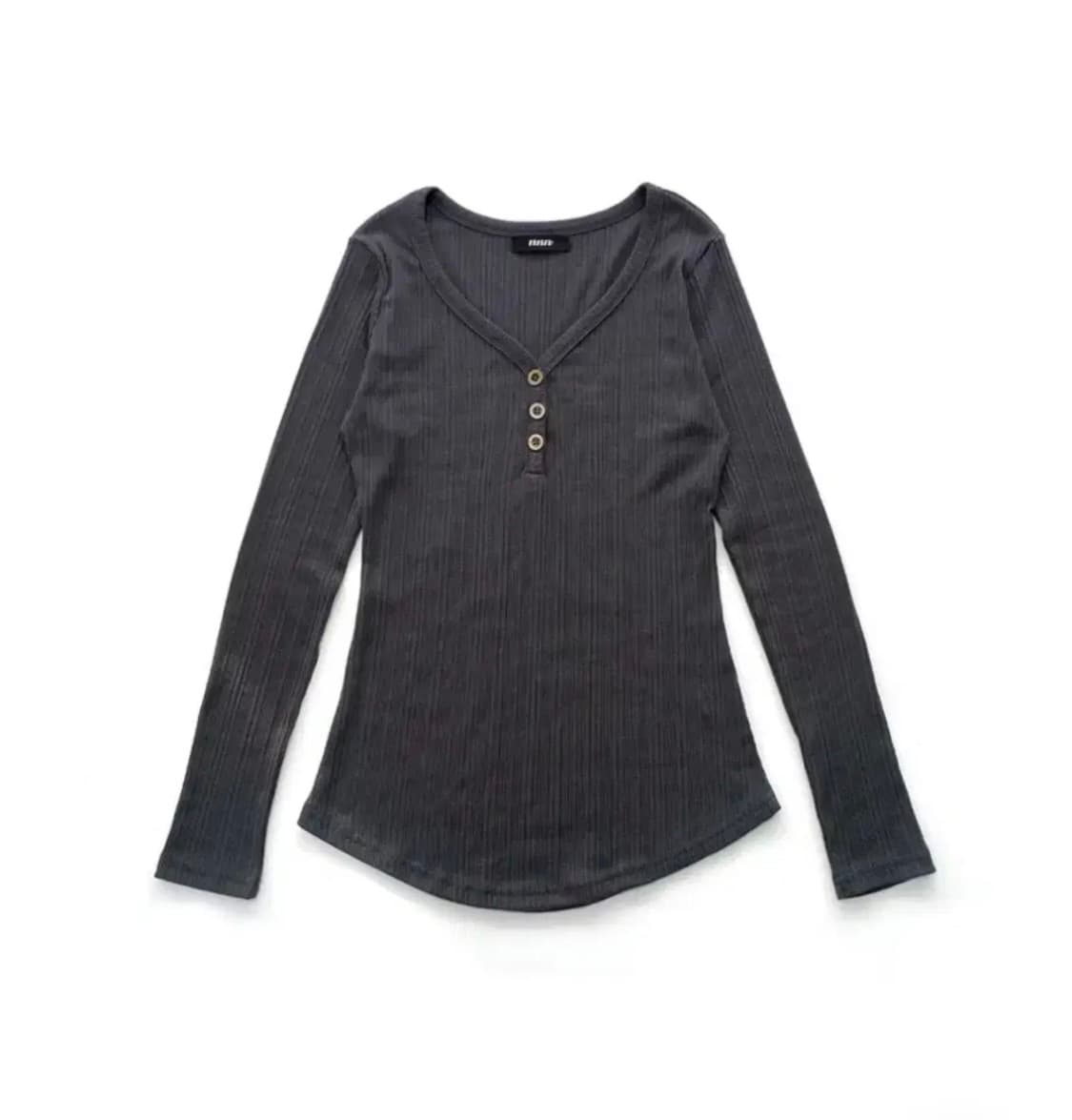 나의나인 이즈이즈 liner  버튼 라운드 티셔츠 차콜 상품이미지2