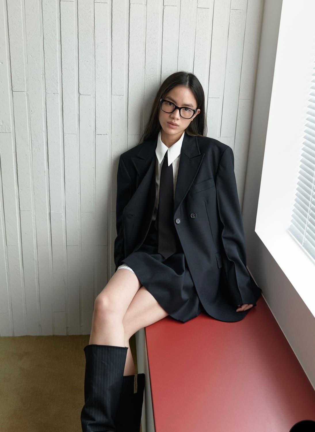 마조네 보이프렌드 더블 버튼 자켓 블랙 상품이미지1