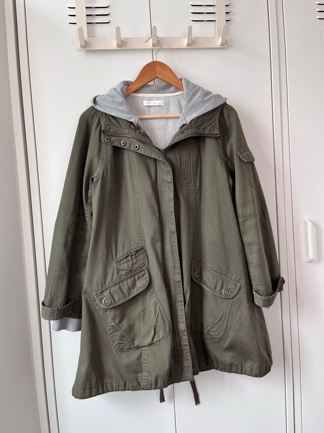 얼스뮤직 Earth music 후드 레이어드 카키 야상 상품이미지6