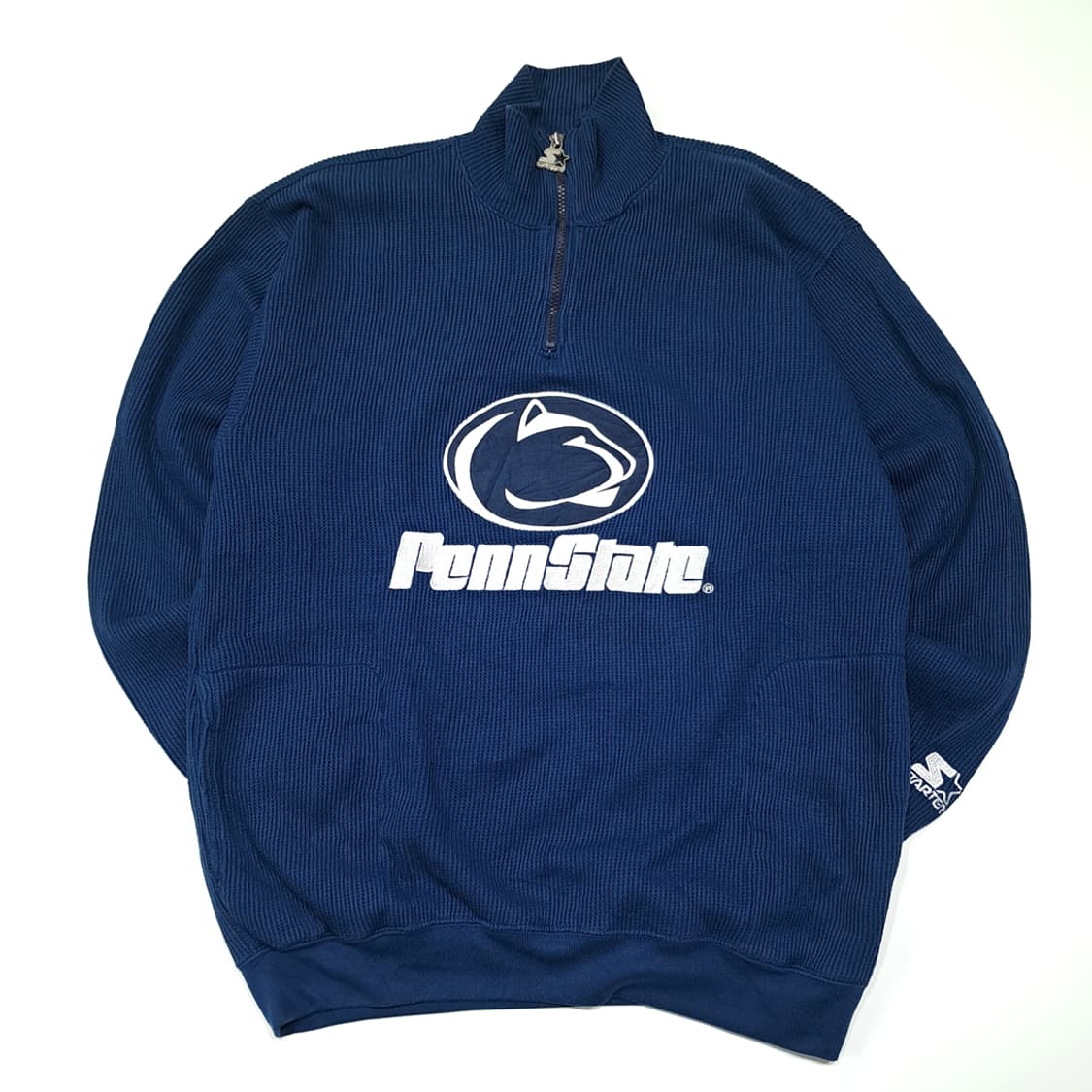 CL212 L 스타터 90s한국판 와플니트 펜스테이트 네이비 하프집업 상품이미지1